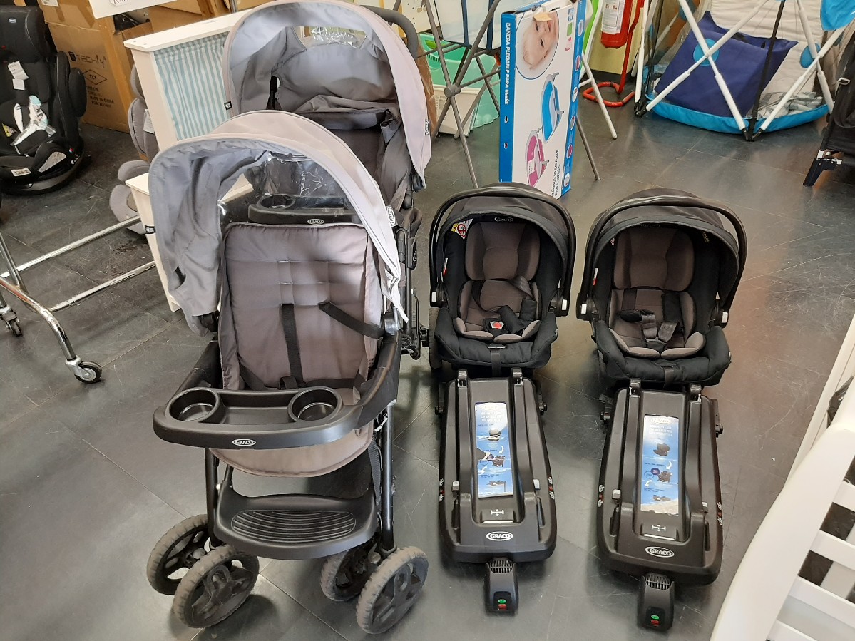 duo passeggino gemellare graco + 2 ovetti con base isofix